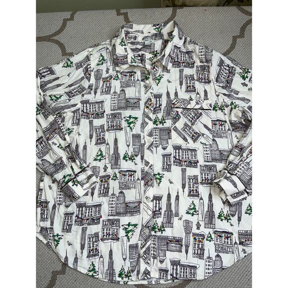 Aerie Holiday City Boyfriend Flannel Pajama Top Button Up Sleepwear, Size Large - Picture 1 of 11